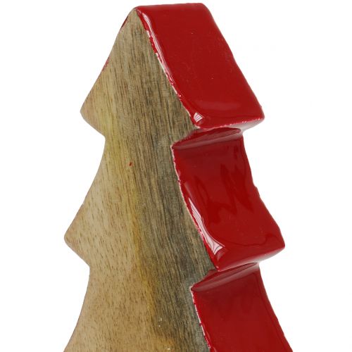 Article Décoration de Noël sapin bois rouge, nature 28cm