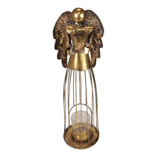 Ange de Noël Noël, bougeoir en métal doré aspect antique 52cm