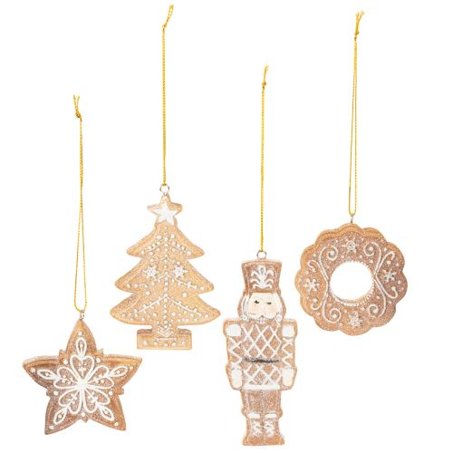Ensemble de 4 décorations de Noël en plastique en forme de pain d'épices 6 cm avec cordon doré