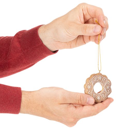 Ensemble de 4 décorations de Noël en plastique en forme de pain d'épices 6 cm avec cordon doré | Floristik24.fr