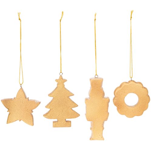 Ensemble de 4 décorations de Noël en plastique en forme de pain d'épices 6 cm avec cordon doré | Floristik24.fr