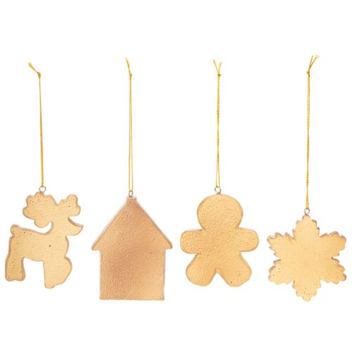Ensemble de 4 décorations en plastique style pain d'épices - Renne, bonhomme, flocon, maison, 7 cm | Floristik24.fr