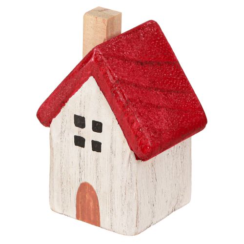 Article Maison de Noël en bois Décoration de Noël blanc rouge 7cm 6 pièces