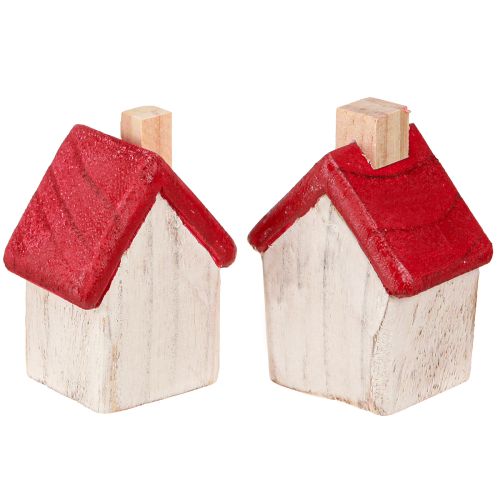 Article Maison de Noël en bois Décoration de Noël blanc rouge 7cm 6 pièces