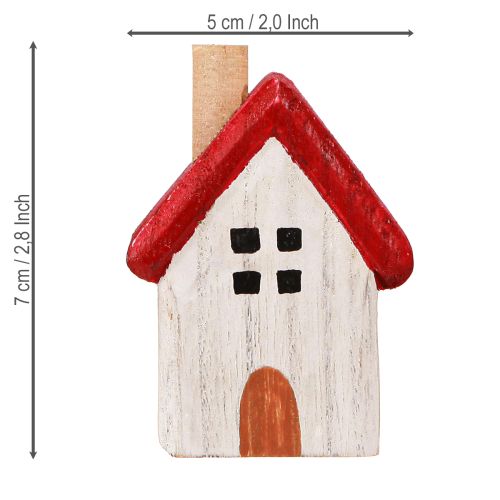 Article Maison de Noël en bois Décoration de Noël blanc rouge 7cm 6 pièces