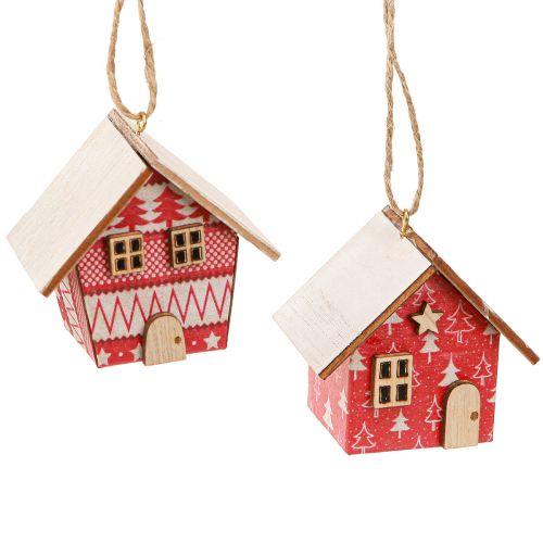 Article Maisons de Noël à suspendre en papier bois rouge 5,5 cm 6 pièces