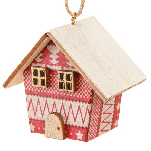 Article Maisons de Noël à suspendre en papier bois rouge 5,5 cm 6 pièces
