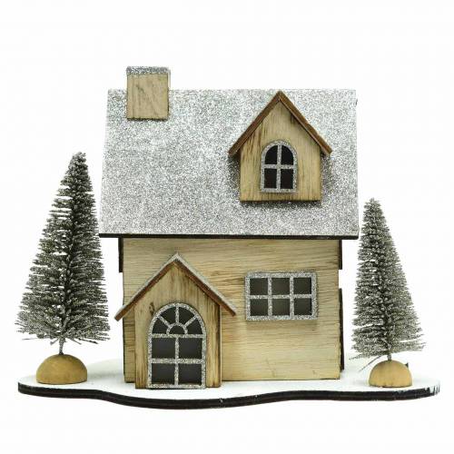 Floristik24 Maison de Noël avec éclairage LED nature, bois scintillant 20 × 17 × 15cm