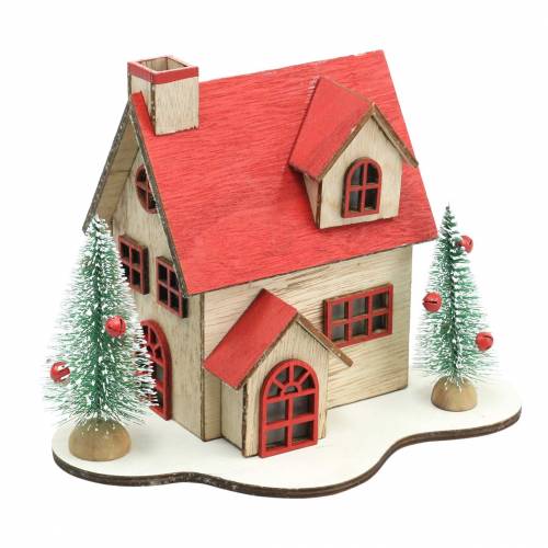 Maison de Noël avec éclairage LED naturel, bois rouge 20×15×15cm