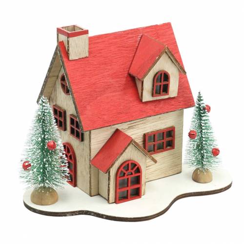 Article Maison de Noël avec éclairage LED naturel, bois rouge 20×15×15cm