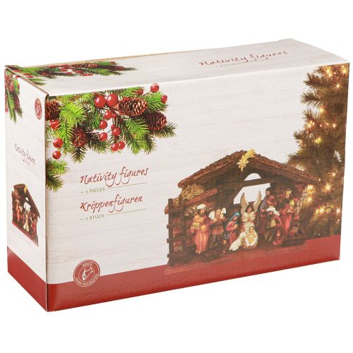 Article Crèche de Noël avec personnages et LED peinte à la main 23×14cm
