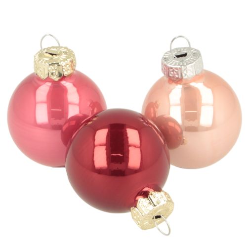 Boules de Noël en verre brillantes 3 cm rose et rouge - Set de 22