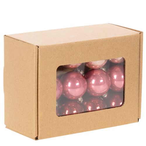 Boules de Noël en verre brillantes 3 cm rose et rouge - Set de 22 | Floristik24.fr
