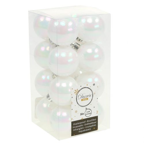 Floristik24 Boule de Noël blanche irisée petite Ø4cm 16 pcs