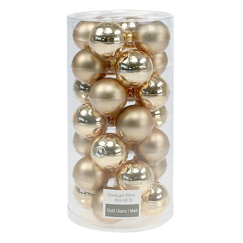 Article Boule de Noël 4cm or brillant/verre mat 24 pcs