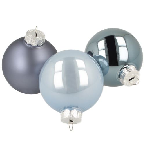 Lot de 24 boules décoratives en verre – bleu-gris, surface mate, brillante, 5 cm