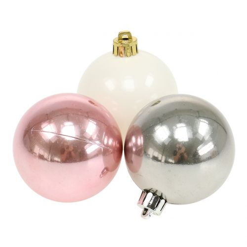 Article Mélange de boules de Noël rose, gris, blanc Ø5,5cm 10p