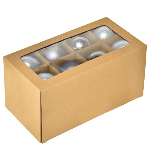 Article Lot de 12 boules en verre bleu/argenté, mat et brillant, décoration florale hivernale, 7,5 cm