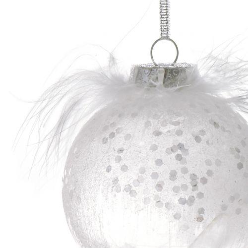 Article Boule de Noël à plumes blanc Ø 7,5 cm 6 p.