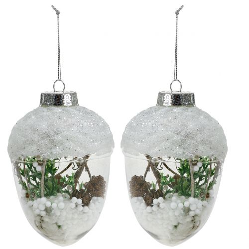 Floristik24 Décoration de sapin Glands de chêne avec neige Ø8cm 2pcs