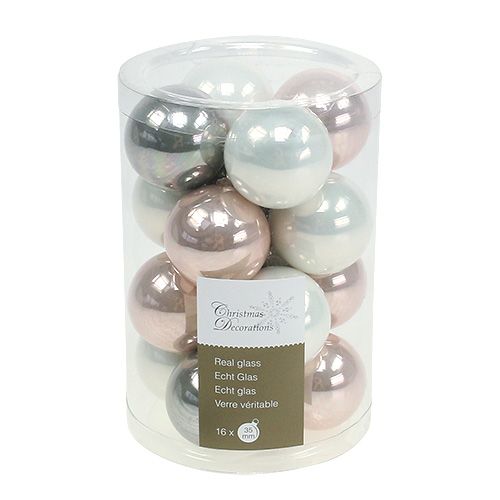 Floristik24 Verre boule de Noël Ø3,5cm rose, gris, crème 16 pcs