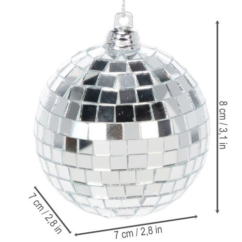 Boules de Noël miroir argenté 7 cm avec cordon - Lot de 6 | Floristik24.fr