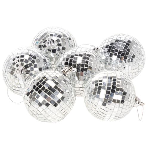 Boules de Noël miroir argenté 7 cm avec cordon - Lot de 6 | Floristik24.fr