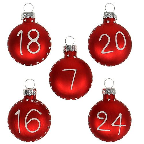 Floristik24 Boule de Noël Ø3,5cm avec chiffres rouge 24pcs