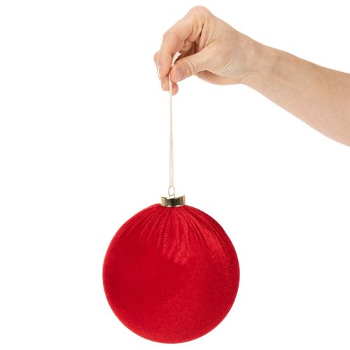 Boules de Noël rouges en velours 15cm à suspendre, lot de 3 | Floristik24.fr