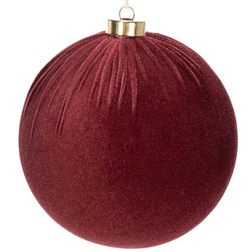 Boules de Noël en velours bordeaux 15 cm à suspendre - Lot de 3