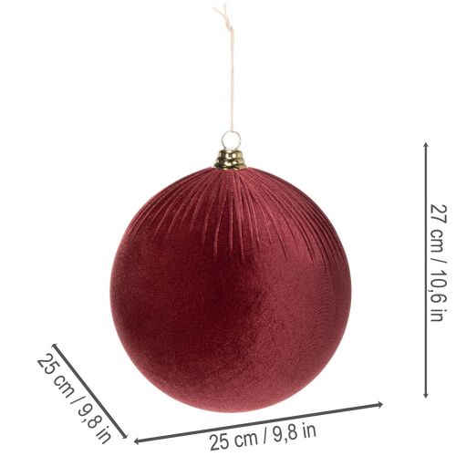 Boules de Noël en velours bordeaux 25 cm, lot de 2, pour suspension intérieure | Floristik24.fr