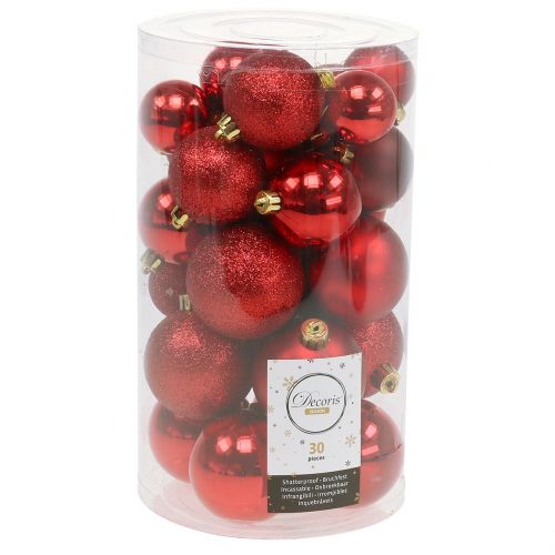 Floristik24 Mélange de boules de Noël rouges assorties Ø3.5cm - Ø5.5cm 30pcs