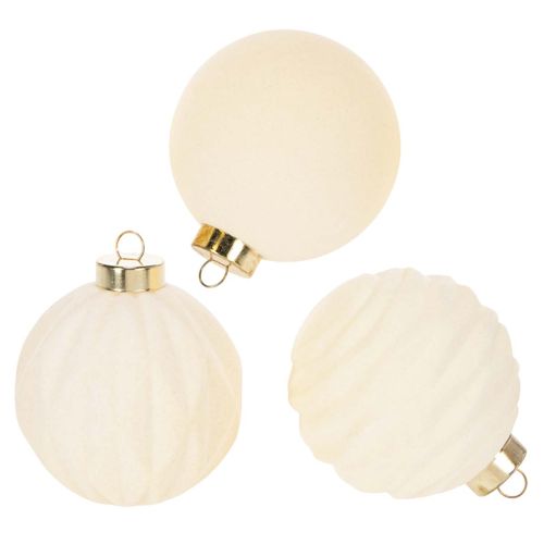 Boules de Noël en plastique blanc crème 8 cm lot de 12