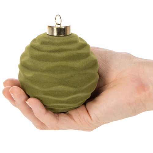 Boules de Noël en plastique 8 cm vert mousse flocage velours lot de 12 | Floristik24.fr