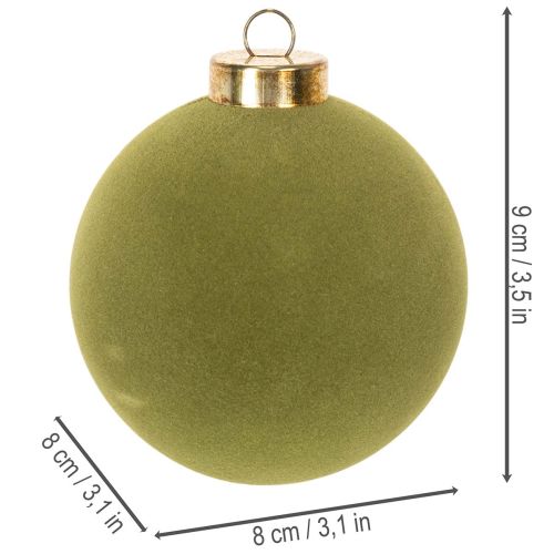 Boules de Noël en plastique 8 cm vert mousse flocage velours lot de 12 | Floristik24.fr