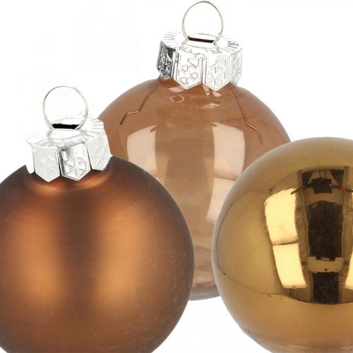 Floristik24 Boules de Noël, mélange de décoration de sapin, mini boules de sapin de Noël marron H4,5cm Ø4cm verre véritable 24 pcs