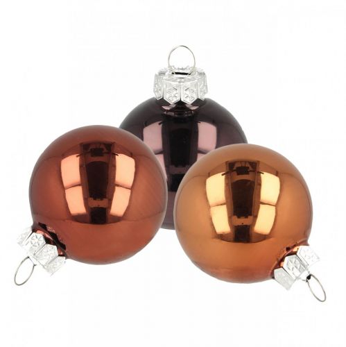 Article Décorations de sapin de Noël, boules de Noël, boule de sapin mix marron H4,5cm Ø4cm verre véritable 24pcs