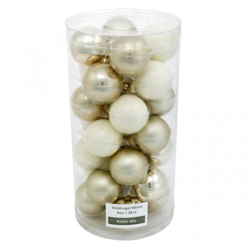 Article Mélange de boules de sapin de Noël, décorations de Noël, mini décorations de sapin blanc/nacre H4,5cm Ø4cm verre véritable 24 pièces