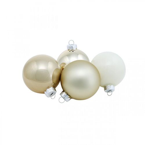 Floristik24 Mélange de boules de Noël, décorations de Noël, mini décorations de sapin blanc / nacre H4.5cm Ø4cm verre véritable 24pcs