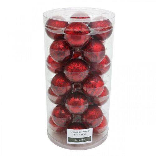 Article Boule de sapin, décoration sapin de Noël, boule en verre rouge marbré H4,5cm Ø4cm verre véritable 24 pièces