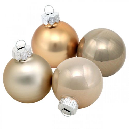 Floristik24 Mix décoration sapin, boules de Noël, mini pendentifs sapin doré/marron/nacre/beige H4,5cm Ø4cm verre véritable 24 pcs