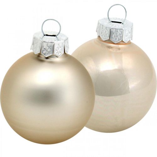 Floristik24 Mix décoration sapin, boules de Noël, mini pendentifs sapin doré/marron/nacre/beige H4,5cm Ø4cm verre véritable 24 pcs