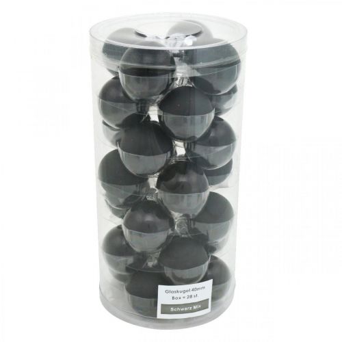 Article Mini boule de sapin de Noël, mélange décoration sapin, boules de Noël noires H4,5cm Ø4cm verre véritable 24 pcs