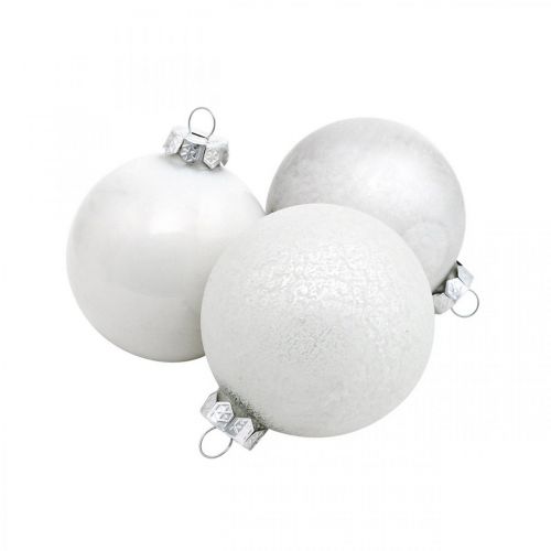 Floristik24 Pendentif sapin, boule à neige, décoration sapin de Noël, décoration hivernale blanc H4,5cm Ø4cm verre véritable 24 pcs