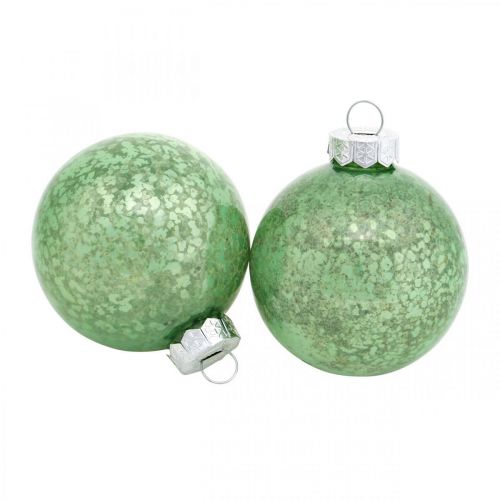 Article Boule de Noël, décoration sapin de Noël, boule en verre vert marbré H6,5cm Ø6cm verre véritable 24 pcs