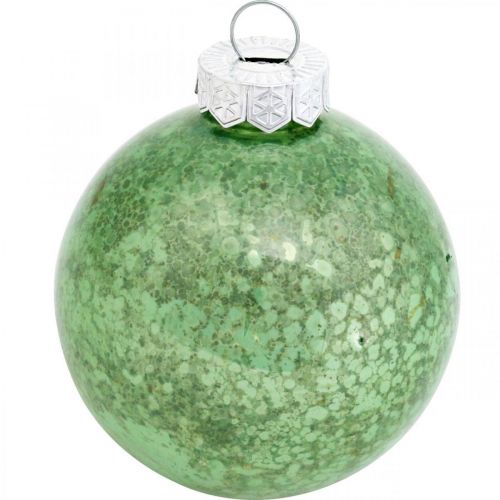 Article Boule de Noël, décoration de sapin, boule de sapin de Noël vert marbré H4,5cm Ø4cm verre véritable 24 pcs