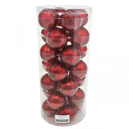 Article Boule de sapin de Noël, pendentif sapin, boule de Noël rouge marbré H6,5cm Ø6cm verre véritable 24 pcs