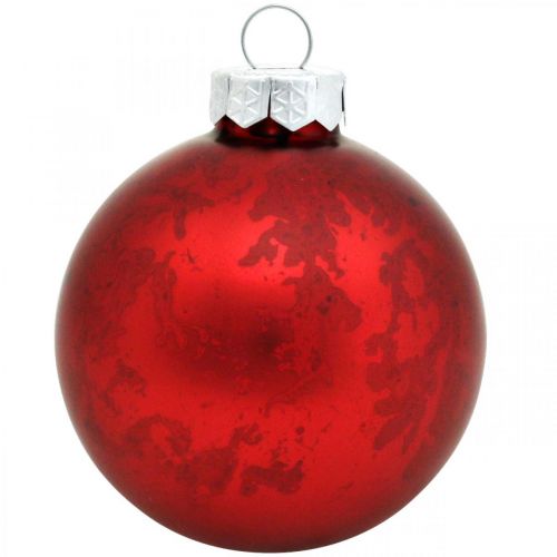 Floristik24 Boule de sapin de Noël, pendentif sapin, boule de Noël rouge marbré H6,5cm Ø6cm verre véritable 24 pcs