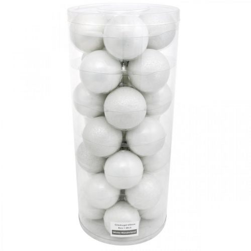 Article Boule à neige, pendentif sapin, décoration sapin de Noël, décoration hivernale blanc H6,5cm Ø6cm verre véritable 24 pcs