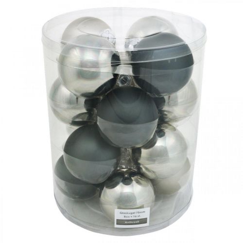 Floristik24 Boule, décorations de sapin de Noël, boule de Noël noir/argent/nacre H8.5cm Ø7.5cm verre véritable 12 pièces
